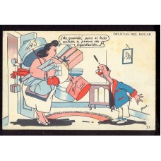 HUMORISTICA DELICIAS DEL HOGAR LAS COMPRAS DIBUJANTE BENZ ANTIGUA TARJETA POSTAL